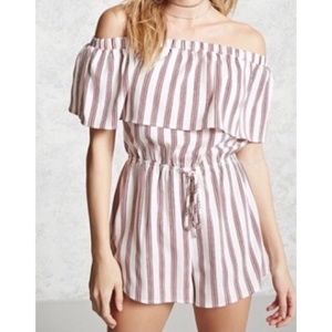 Pin Stripe Off the Shoulder Romper